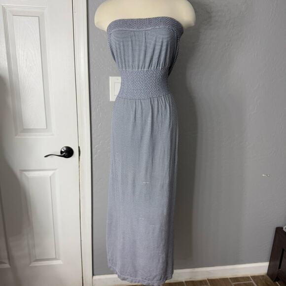 Lark & Grey Strapless Maxi Dress | Blue & White Stripe Tube Dress | Size S/M - Picture 1 of 4